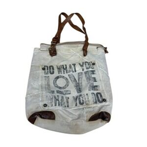 "Chloe & Lex" Canvas Tote Bag "Do What You Love" Leather Accents Rustic Farmgirl